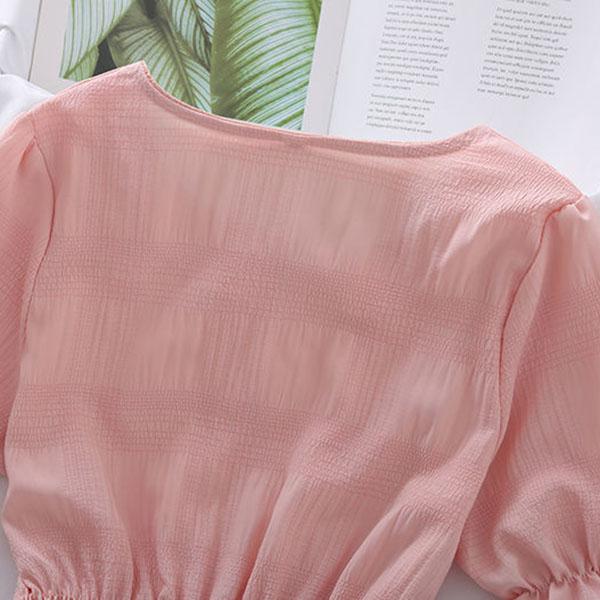 Summer Blouse Tunic Pleated Shirt All-match Solid Color Casual Blouse for Women