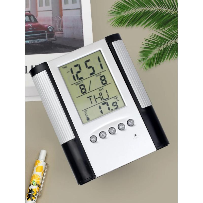 Ewiger Kalender Stifthalter Anti-Rutsch-Basis Datums-/Zeitanzeige Temperaturerkennung Desktop-Aufbewahrung Dekorative Uhr Stifthalter
