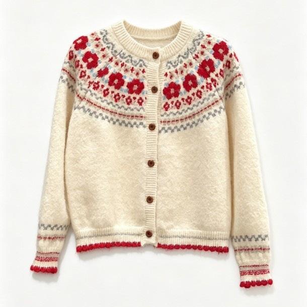 Jacquard autumn and winter new knitted cardigan sweater women's loose soft waxy casual lazy style versatile coat top long sleeve