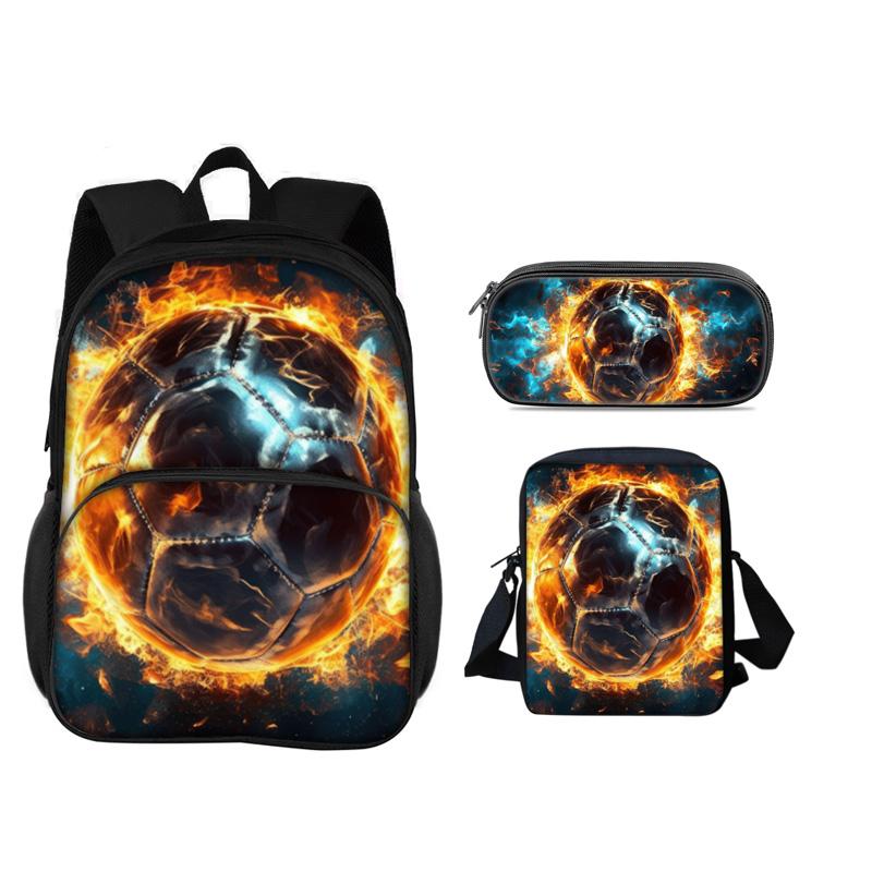 Soccer New Round Front Bag Backpack Pencil Case Shoulder Bag 3Pcs Set the Best Companion for Male and Female Students In School