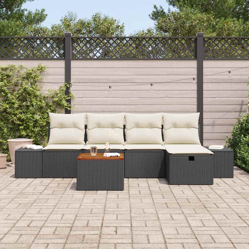 Garden Sofa Set with Cushions 6 pcs Black Poly Rattan