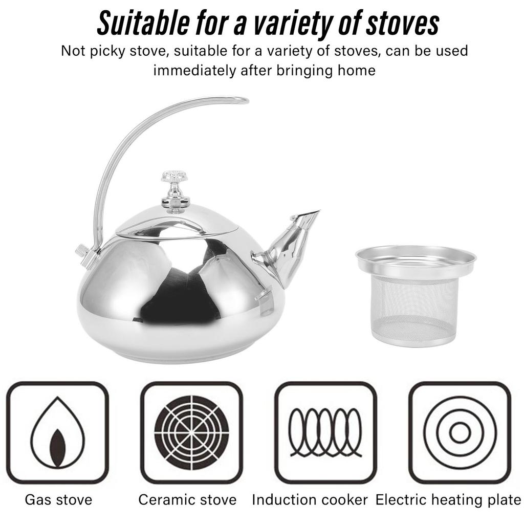 1.5L Stainless Steel Tea Pots Professional Removable Stovetop Tea Kettle with Infuser for Home Kitchen Silver