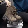 [Fanfna] Retro Polished and Old Martin Boots Women's 2025 Autumn New Versatile Lace-up Short Boots Locomotive Boots