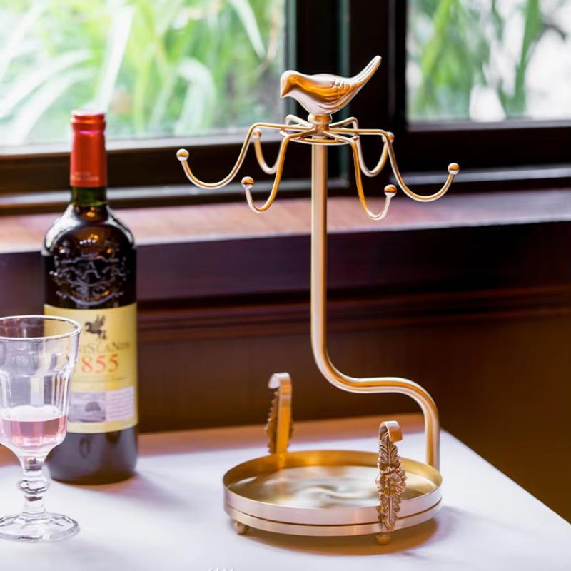 Luxury European-style Brass Coffee Cup Holder Elegant Cup Saucer Storage Rack Stylish Cups Storage Organizer Durability