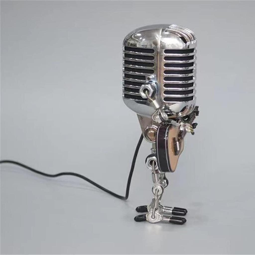 Microphone Robot Lamp Statue Industrial Table Lamp, Retro Steam Punk Robot Lamp Decor Night Light Creative Fun Desk Lamp for Home Office Desk