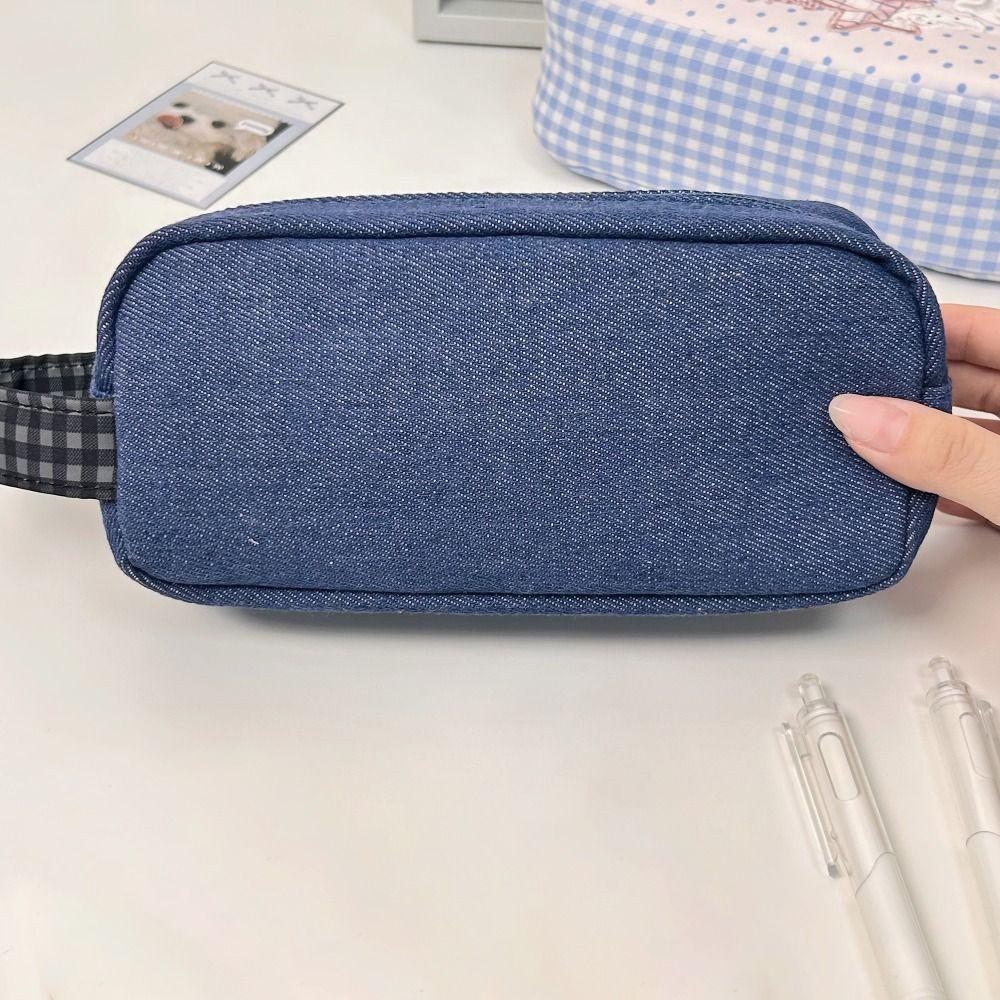 Lace Plaid Print Pen Bag With Handle Stationery Bag New Stationery Organizer Gift