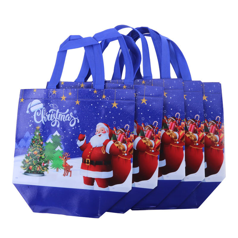 

5pcs Print Handbag Christmas Gift Bag Foldable Shopping Bag Beach Bag Folding Storage Bag Cartoon Non Woven Bag Large Capacity One Size