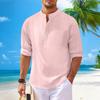Men's New Solid Color Casual Cotton And Linen Standing Collar Long Sleeved Shirt