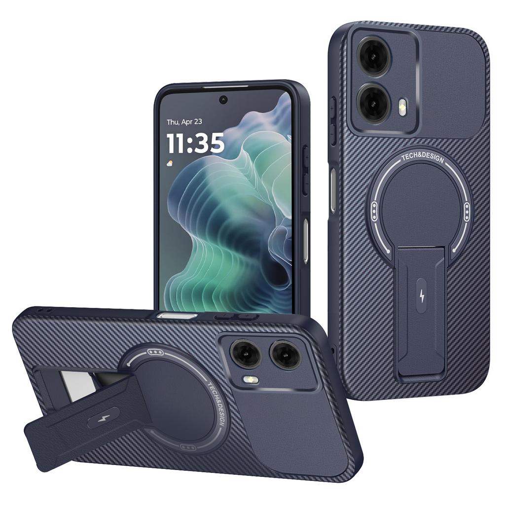 For Motorola Moto G35 5G Case Carbon Fiber Texture PC + TPU Phone Cover with Kickstand