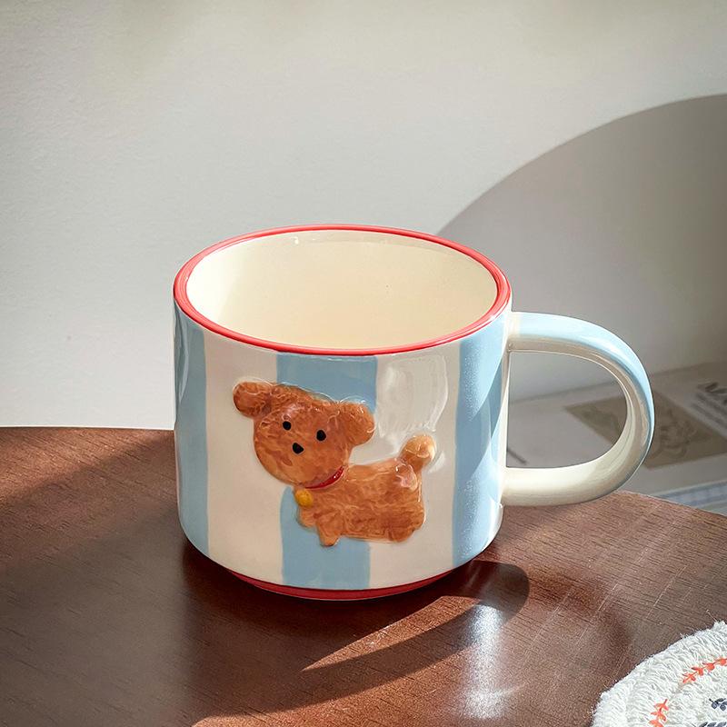 Super Cute Hand-Painted Birthday Puppy Dog Ceramic High-Value Christmas Gift Cup Children'S Milk Water Cup