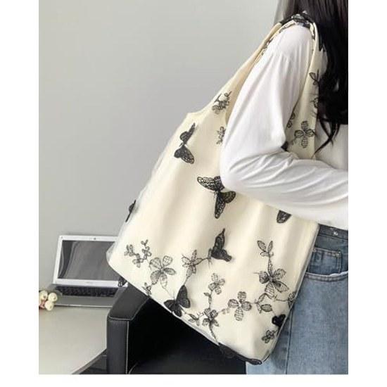 Tote bag canvas cotton floral flower pattern art pair unique ladies stylish school commute walk encounter fashion