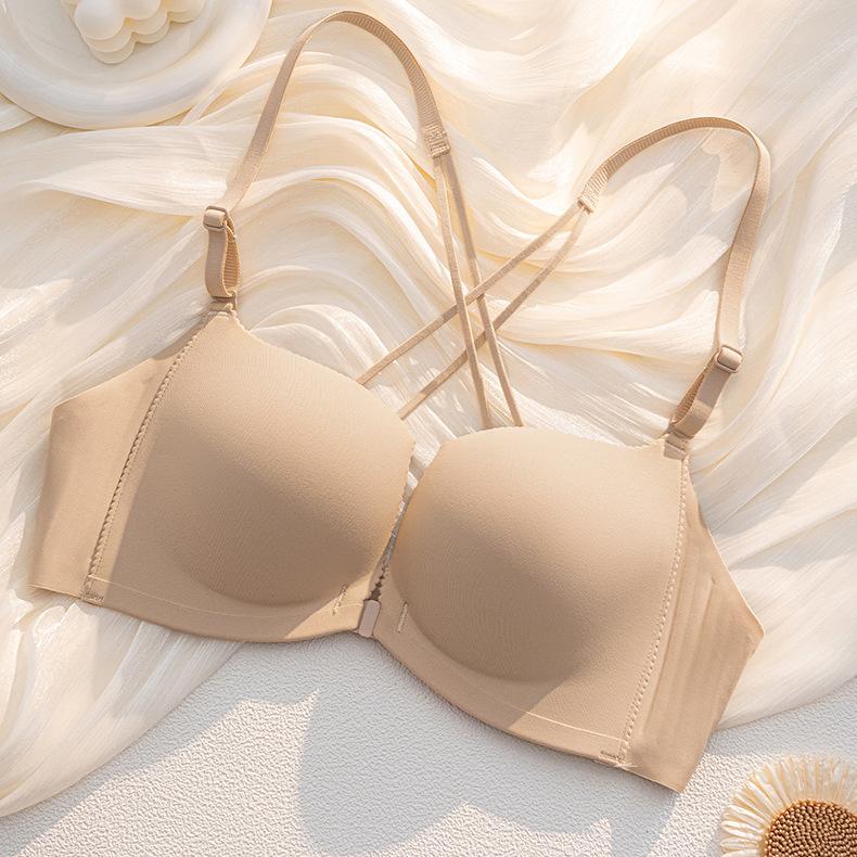 JY Front Buckle Seamless Thin Four-corner Cup Smooth Surface Gathering Sexy Beautiful Back Comfortable No Steel Ring Bra