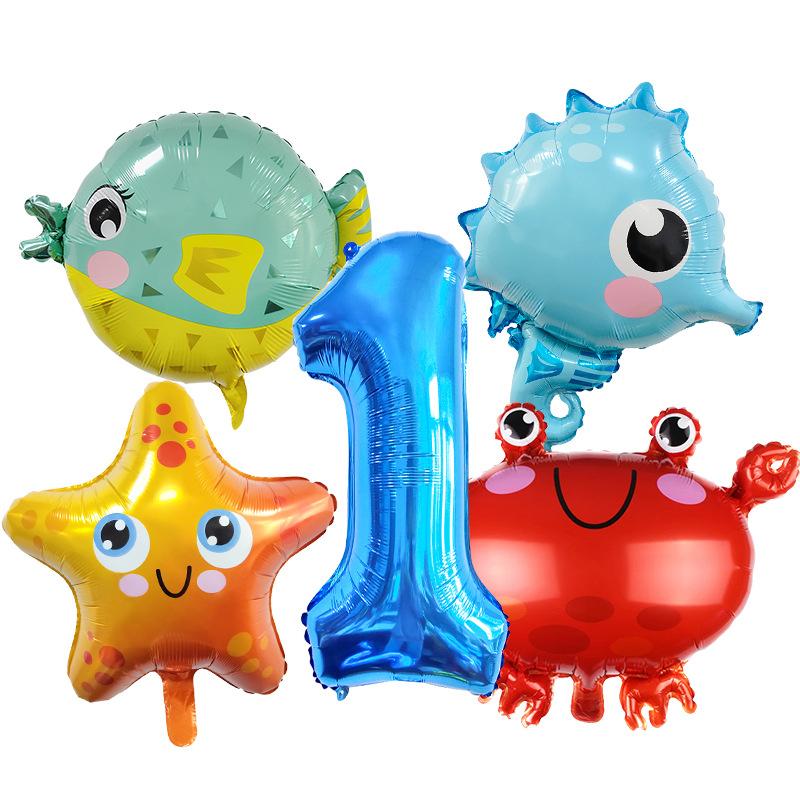 Ocean Crab Seahorse Starfish Dolphin Aluminum Film Balloon Birthday Party Styling Balloon Set
