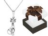 Short Silver Oxidized Women' Necklace with Cat Kitten Choker 40