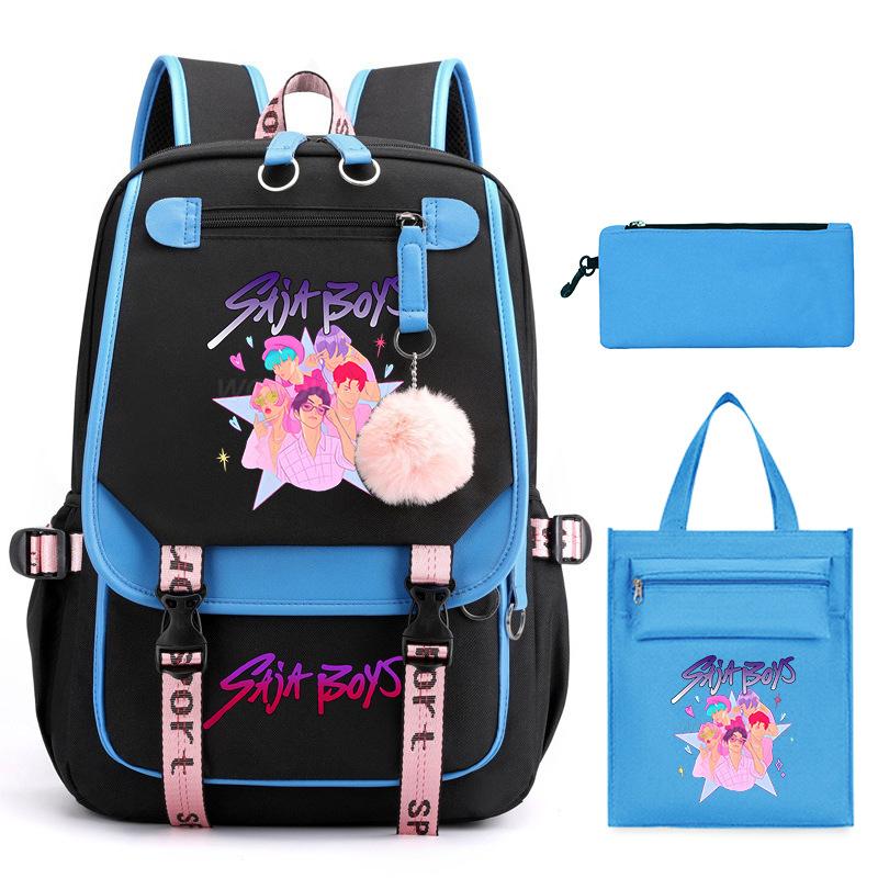 K-Pop Anime Cartoon Printing Casual Student Backpack Shoulder Bag Pencil Case Three-Piece Set