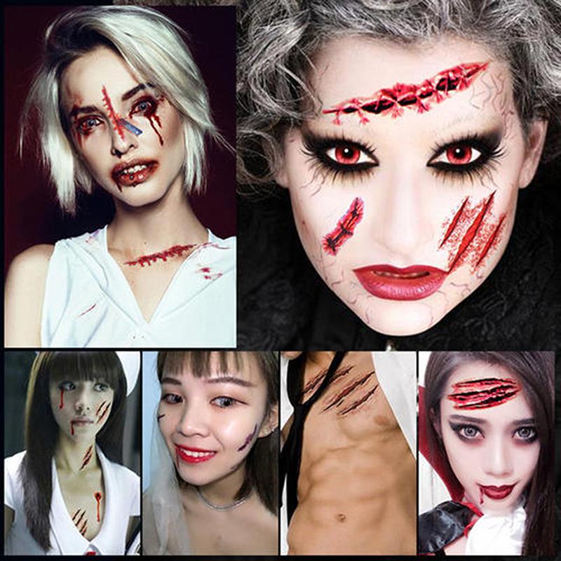 20/30/50 Sheets Halloween Terror Wound Temporary Tattoo Waterproof Realistic Blood Tattoos Injury Scar Tattoo Stickers For Body