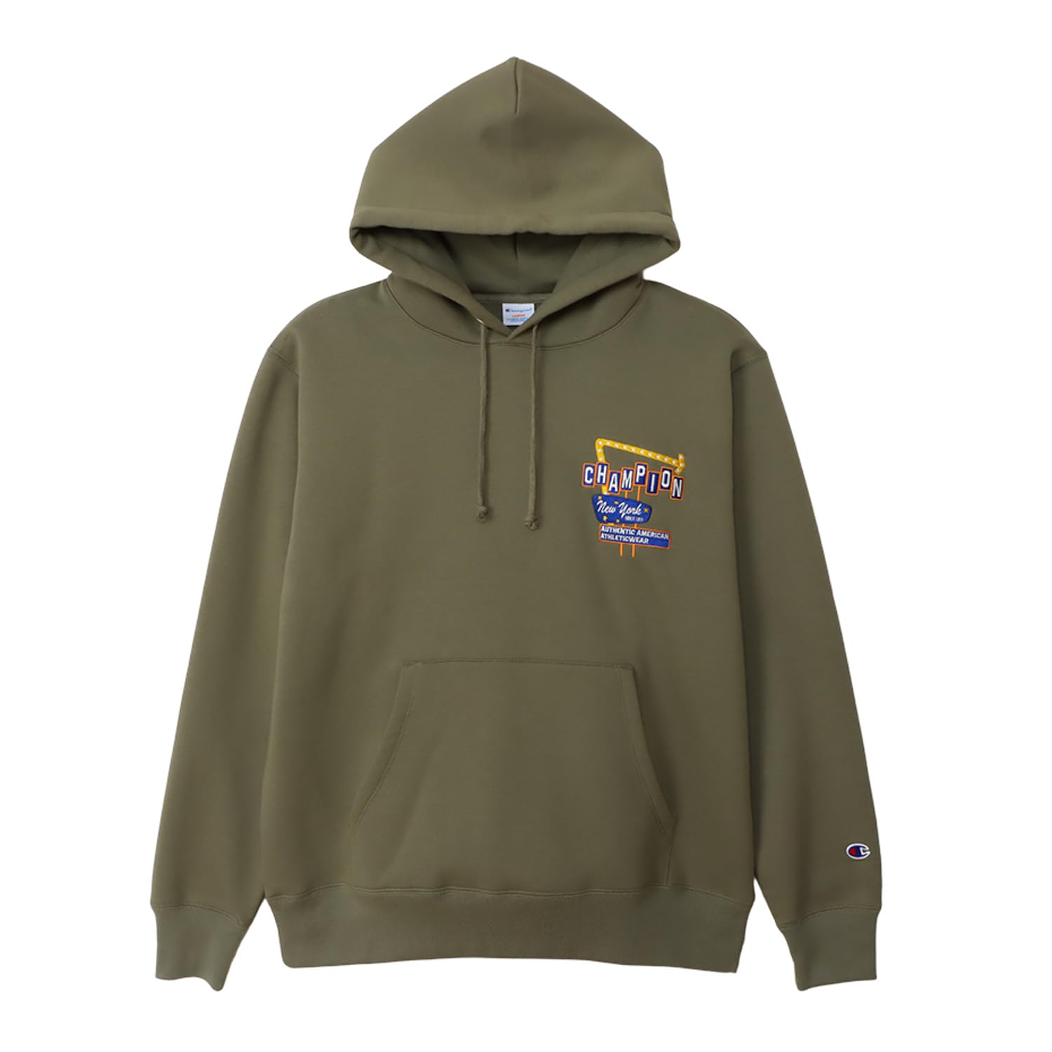 

Champion Casual Long Sleeve Hooded Sweatshirt with Graphic Logo Army Men s Fleece-Lined Print, Green, C3-A104