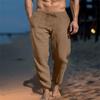 European and American New Men's Solid Color Drawstring Cotton and Linen Loose Casual Beach Casual Pants