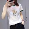 Korean Style High-End Color Block Collar Women's Slimming Loose Short Sleeve T-shirt