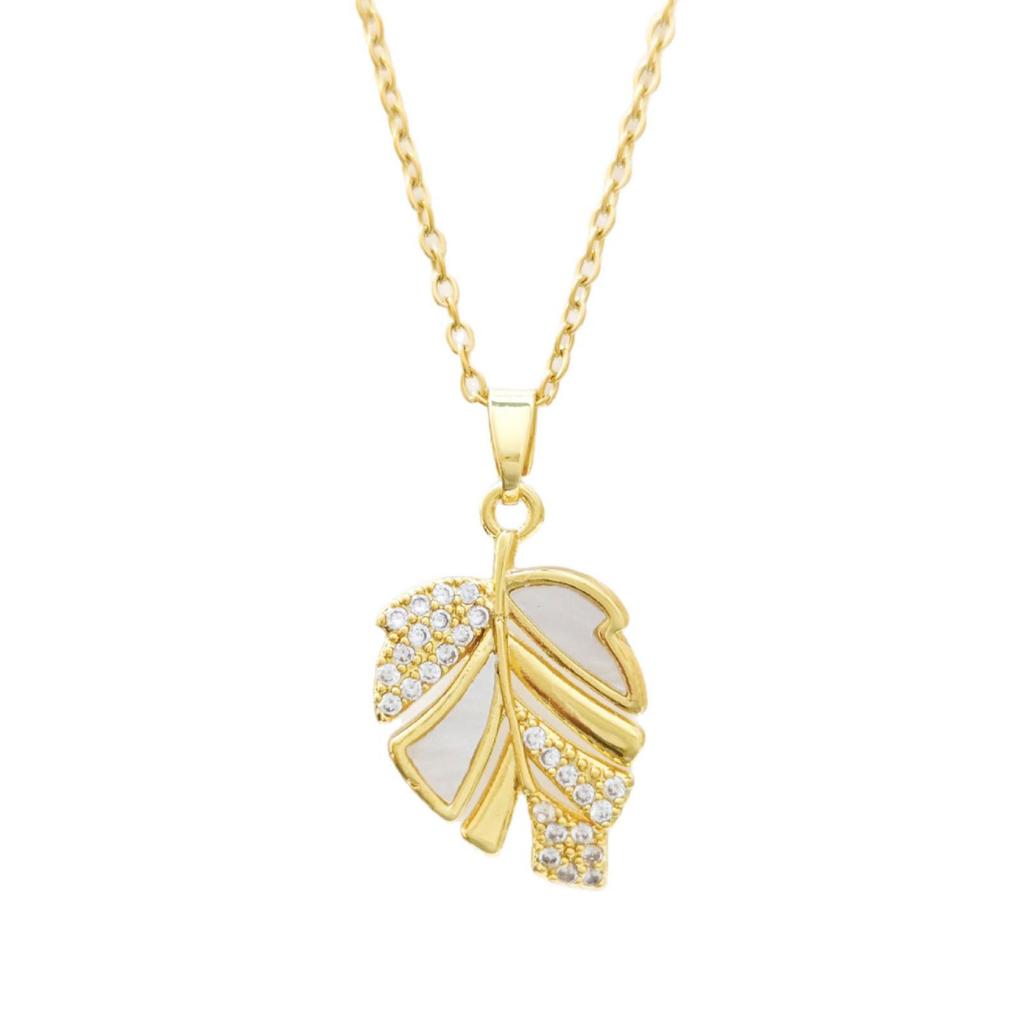 Elegant Autumn Leaf Zircon Pendant Necklace – Korean Style Clavicle Chain