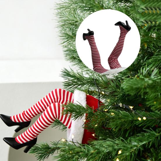 Indoor Festive Mantel Displays Christmas Swinging Leg Ornament, Electric Hanging Santa Legs for Tree, Moving Tree Ornaments Kids Fluffy Funny