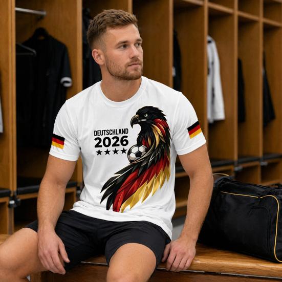 Herre fodboldfan T-shirt, Tysklands fodboldhold T-shirt, 2026 VM i fodbold Heppe T-shirt, Stilfuldt fan-beklædning til fodboldkampdag på stadion