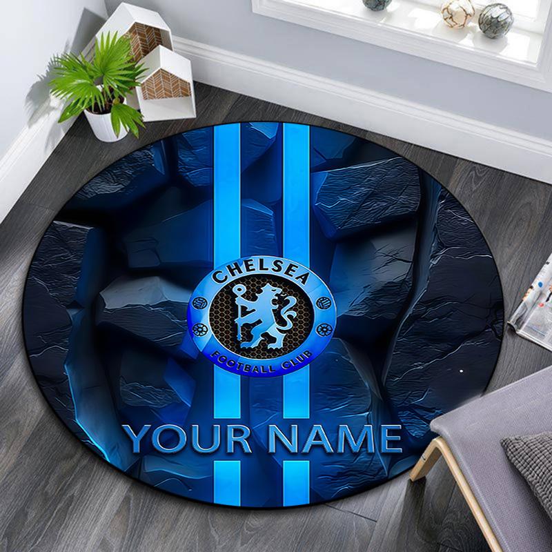 Custom Name Chelsea Football Club Round Area Rug,Carpet Rug for Living Room Bedroom Sofa Playroom Decor,Non-slip Floor Mat