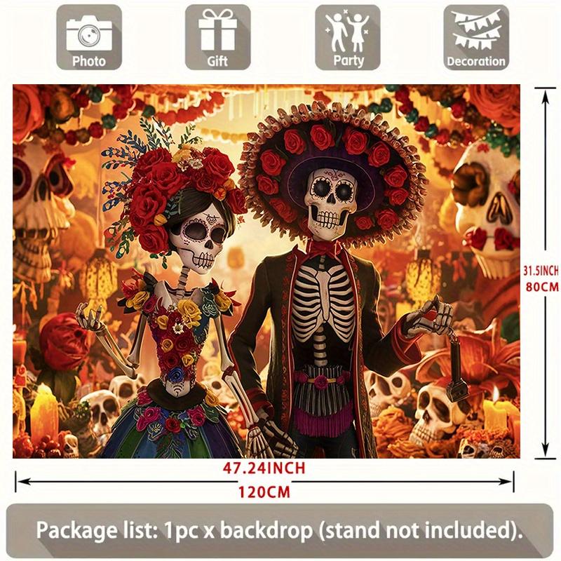 1 piece, Death's Day flag, vivid sugar skull and floral wall decoration, seasonal home decoration, 3D holiday photo background