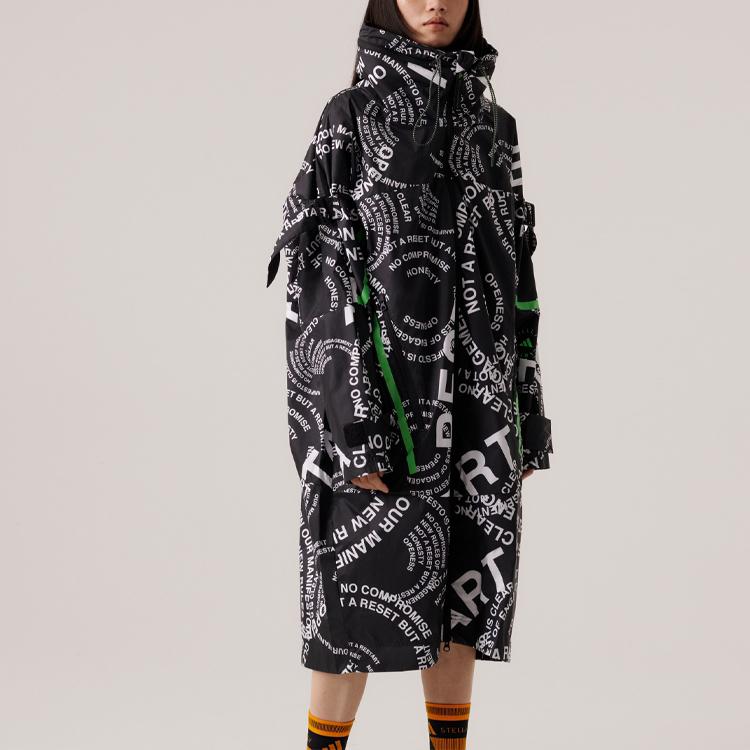 Adidas X Spolupráce Stella McCartney Vzor s logem, tištěná bunda střední délky s kapucí Dámská bunda Černá HT1099