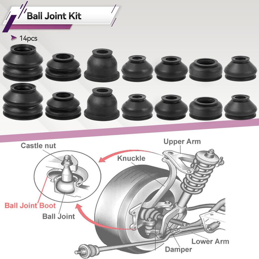 Tie Rod End Boots 14pcs Multipack Universal Car Suspension Steering Ball Joint Rubber Dust