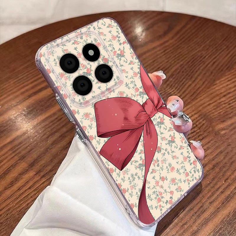 Pink Bowknots Floral Pattern Case For Xiaomi Redmi Note 15 Pro 4G Funda Redmi Note 14 13 Pro 5G Clear TPU Silicone Soft Cover