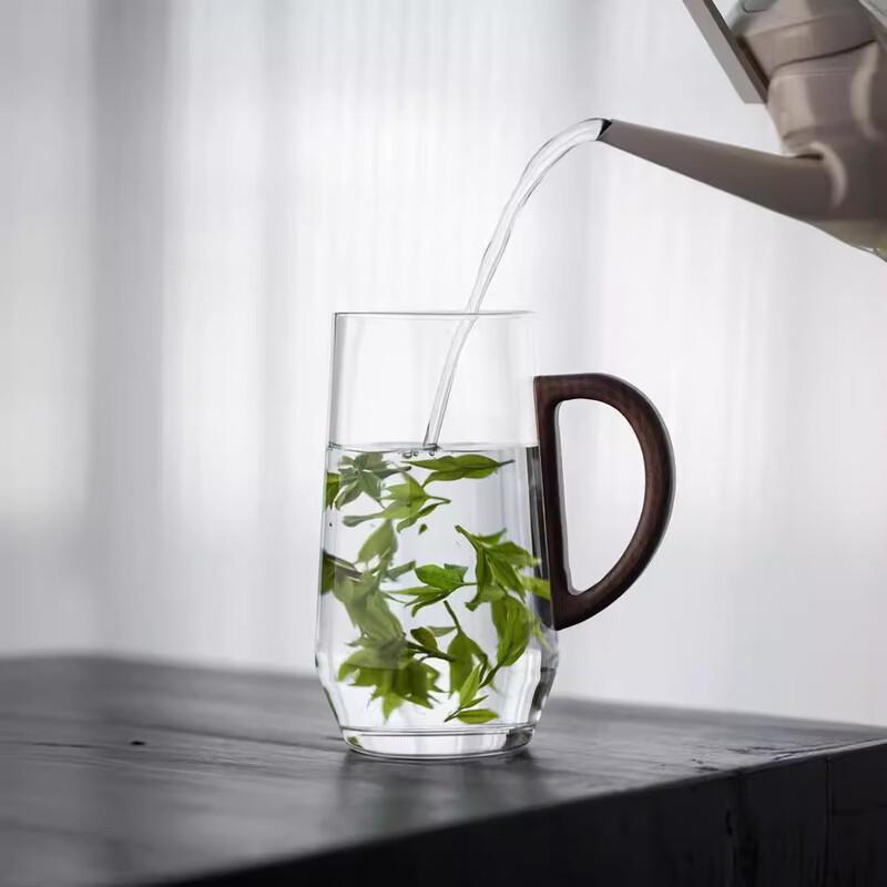 ZISIZ Transparent Glass Teacup with Wooden Handle