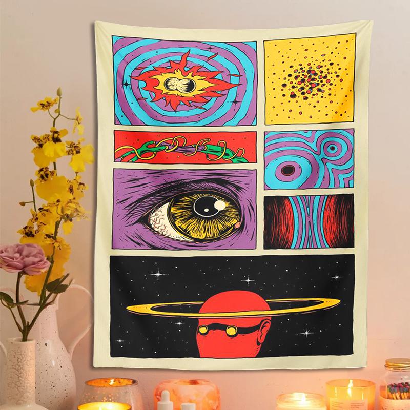 VIKAMA Starry Night Dreamy Tapestry  Planet Space Cartoon Hippie Eyes Tapestry  Living Room Home Decoration Background Fabric