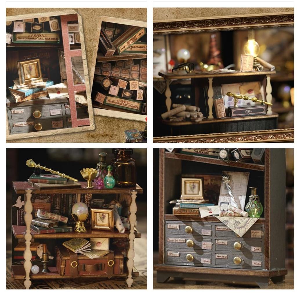 Modrá žirafa DIY Dřevěný domeček pro panenky Sada domečku pro panenky DIY Evropský Retro Magická chata Architektonický model 3D Dřevěná montáž Malý dům s protiprachovým krytem Nápad