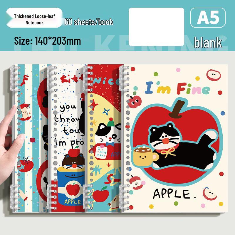

A5 Cute Kitten Apple Pie Binder: Exquisite, Hand-Friendly Ring Binder with Detachable Notebook & Thick, Eye-Protecting Pages.