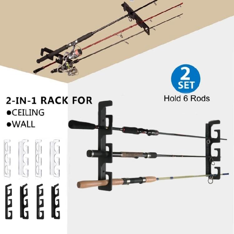 Space Saving Fishing Pole Storage Wall Ceiling Rod Rack Holds 6 Rods Rod Holder