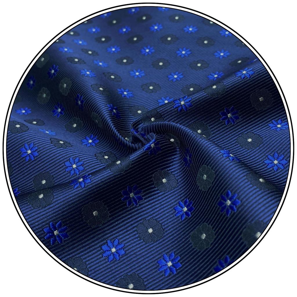 [S&W SHLAX&WING] Florales Dunkelblau Marine Herren Krawatte & Einstecktuch Set, Extralang 160cm