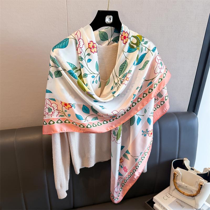 Vintage flower and bird simulation silk high sense 111cm large square scarf silk scarf printed shawl sunscreen scarf headscarf scarf