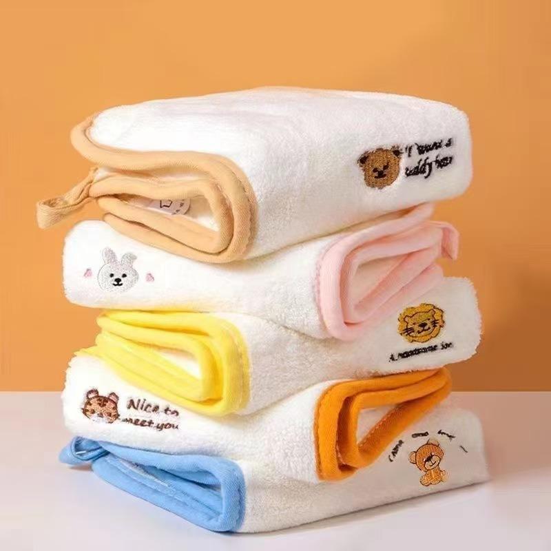 Cartoon Coral Fleece Kids Towels—Baby Face/Bath/Drool Washcloths.Ultra-soft like clouds, super absorbent.Cute designs