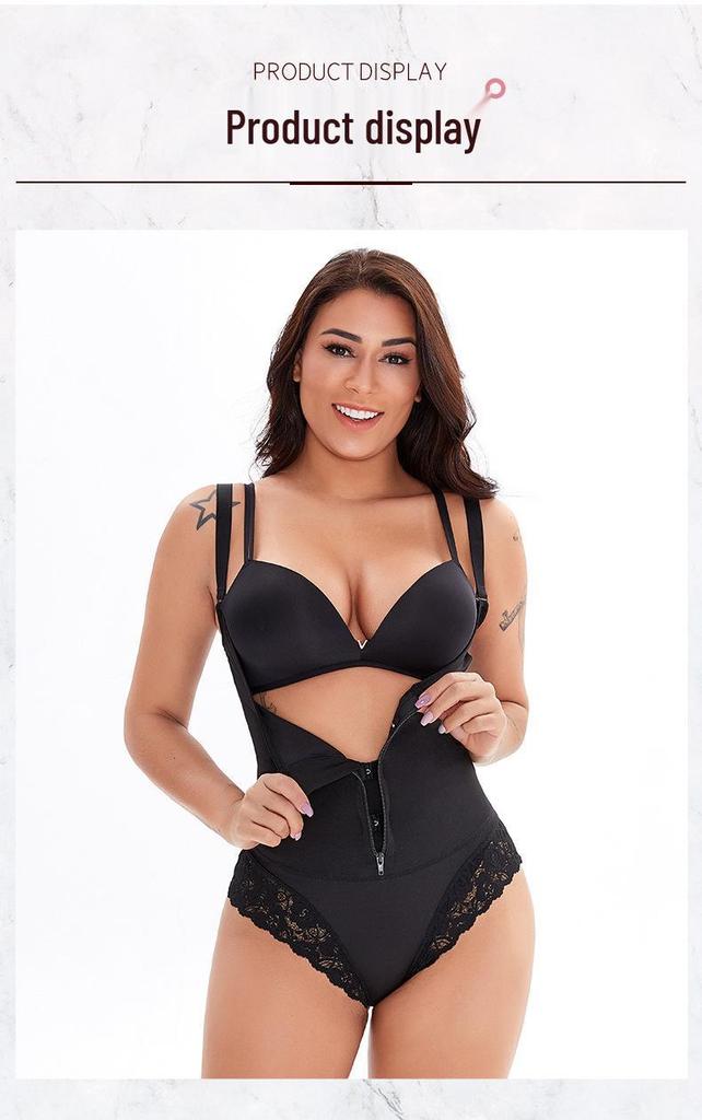 European Lace Zipper Bodysuit: Rubber Chest Binding, Abdomen Tightening, Hip-Lifting, Body-Shaping Lingerie for Women