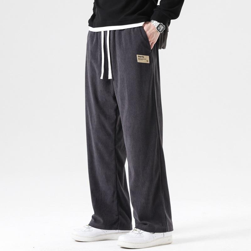 Men's spring and autumn drape solid color casual pants men's corduroy straight wide-leg loose versatile trousers sweatpants