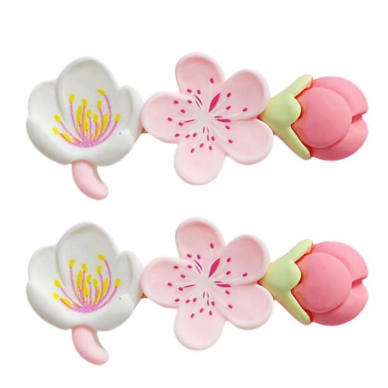 2Pcs Hairpin Soft Polymer Clay Peach Blossom Hair Clips Lightweight Non-Slip Pink Floral Design Hair Pin Hanfu Hair Accessories