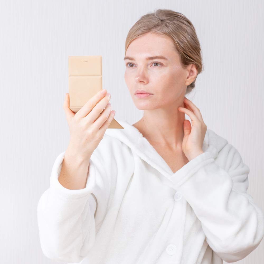 HORIUCHI MIRROR Napure Folding Mirror S Size with Pocket Beige White Day Gift