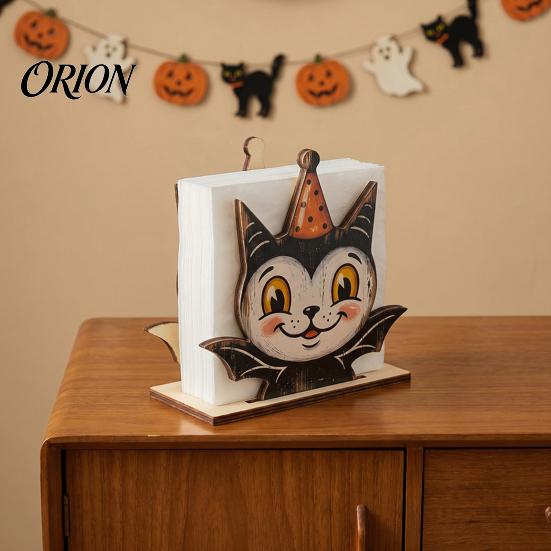 Solid Wood Napkin Rack Halloween Wooden Holder, Ghost Mummy Pumpkin Gothic Holder Rustic Tabletop Tissue Dispenser for Farmhouse Dining Table