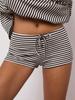 Trendy Sporty Striped Two-Piece Set: Loose Long Sleeve Top & Drawstring Shorts