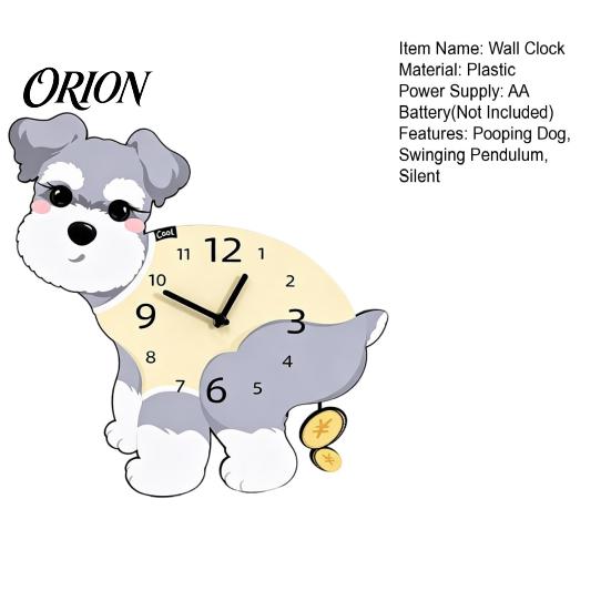 Wooden Clock with Swinging Pendulum Pooping Dog Wall Clock, Pendulum, Silent Non Ticking Hanging for Living Room Home Office, Gift Lover