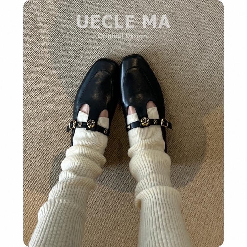 

Супермягкая овчина~ Ретро туфли Мэри Джейн женские кожаные с квадратным носком Т-образной формы черные балетки 40