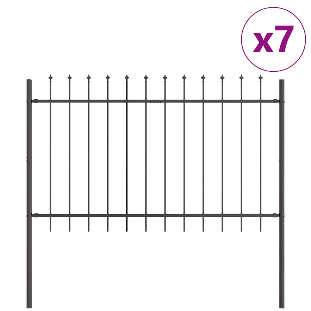 Garden Fence Panel 7 pcs Grey 11.9 x 1 m Powder Coated Steel