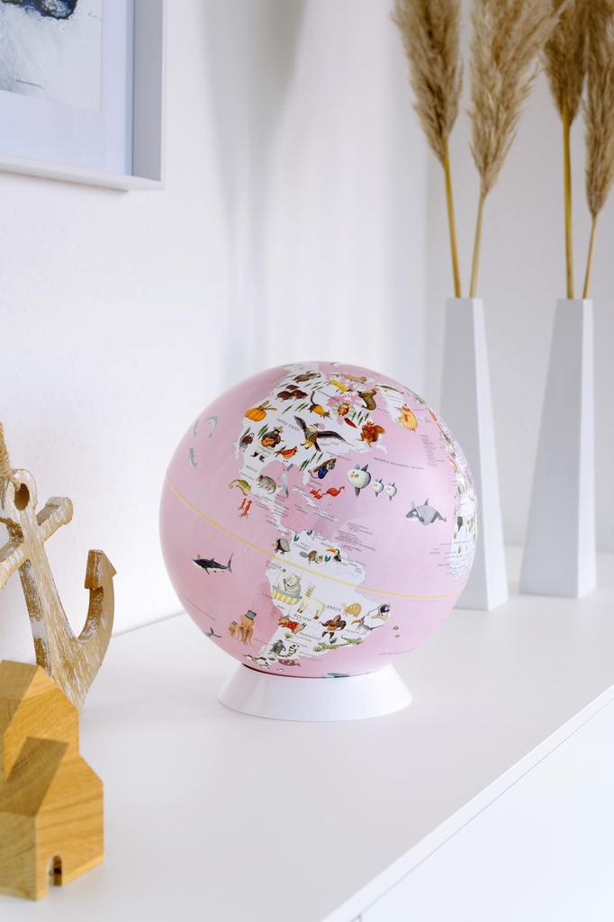 TROIKA Wildlife World Animal Distribution 25cm World English Decorative Rose White Globe, Diameter, Children's Map, Text, Tabletop, Compact, Object,