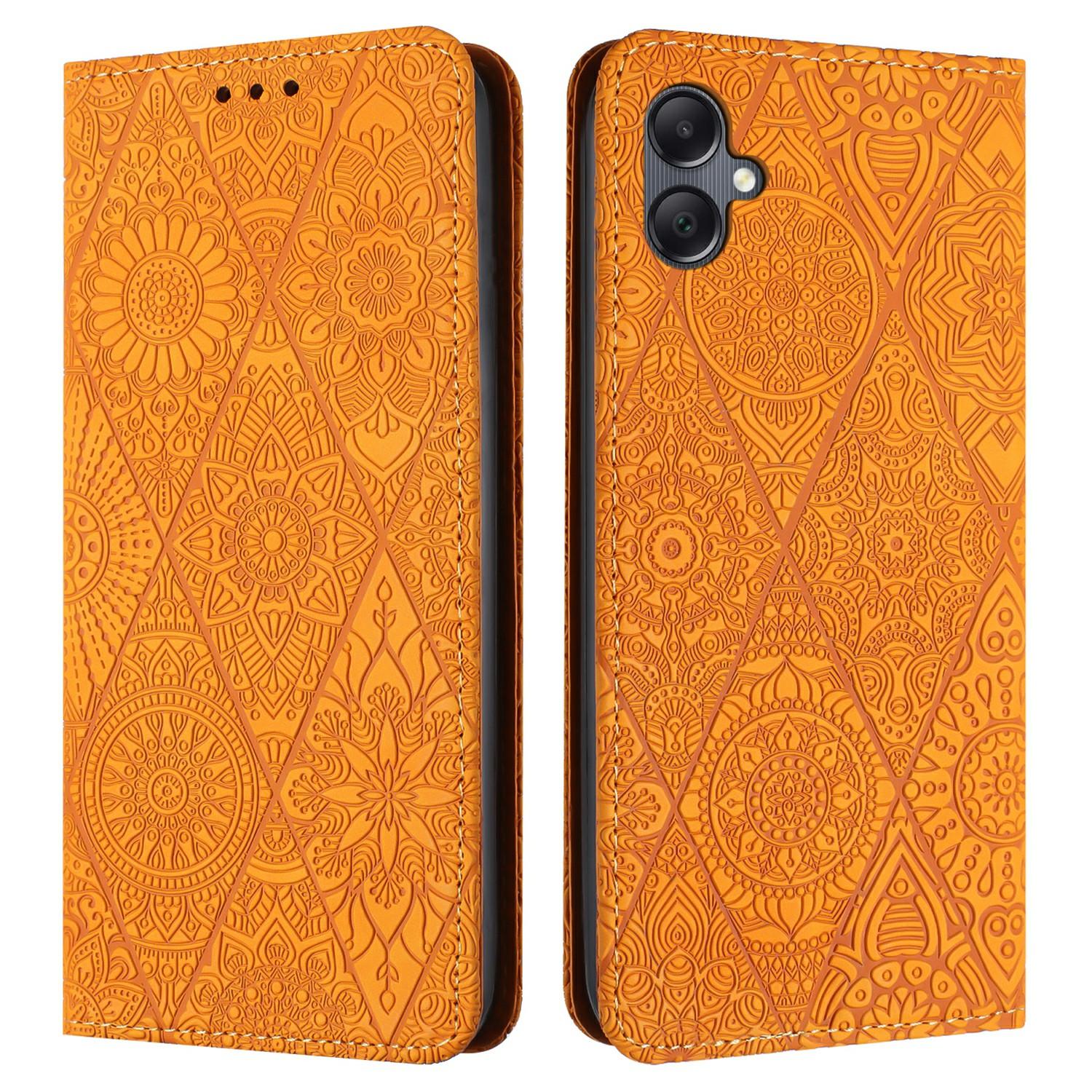 

For Samsung Galaxy A06 4G Case Imprinted Flower Wallet Stand Leather Phone Cover Yellow